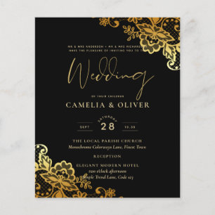 Elegant Black Gold Lace Modern Wedding Flyer