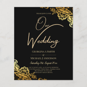 Elegant Black Gold Lace Modern Wedding  Flyer