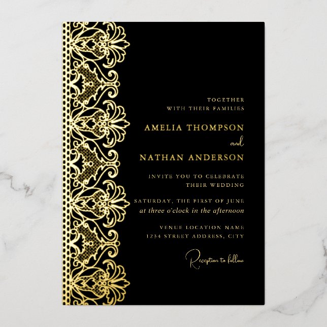 Elegant Black Gold Lace Wedding  Foil (Front)
