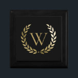 Elegant Black Gold Laurel Wreath Monogram Gift Box<br><div class="desc">This elegant personalised gift box features a faux gold monogram framed with a gold laurel wreath on a simple black background. Designed by Susan Coffey.</div>