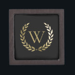 Elegant Black Gold Laurel Wreath Monogram Gift Box<br><div class="desc">Wrap your gift style with this elegant personalised gift box featuring a faux gold monogram framed with a gold laurel wreath on a simple black background. Designed by Susan Coffey.</div>