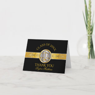 Elegant Black Gold Law School Graduation Thank You Card