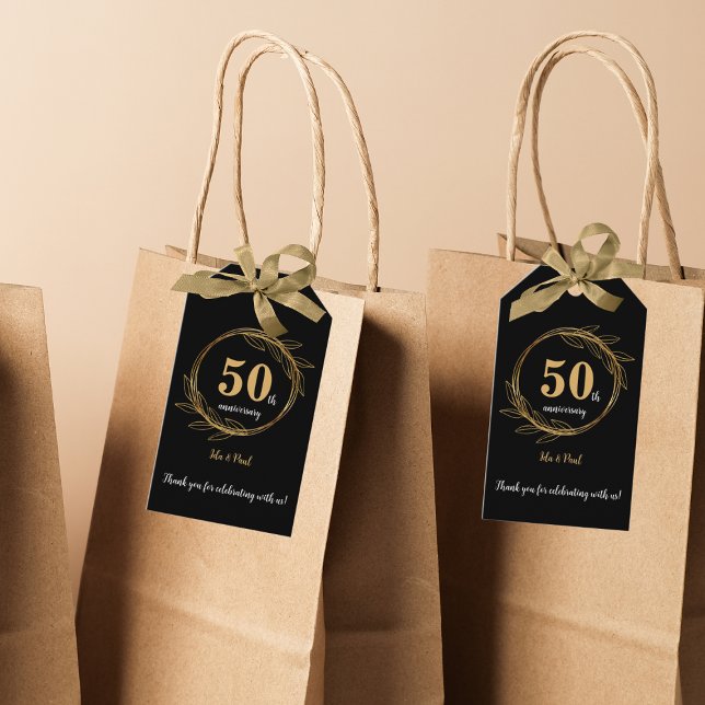 Elegant Black Gold Leaf 50th Wedding Anniversary Gift Tags (Elegant Black Gold Leaf 50th Wedding Anniversary Gift Tags)