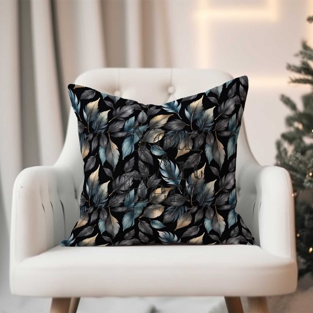 Elegant Black & Gold Leaf Botanical  Cushion (Creator Uploaded)