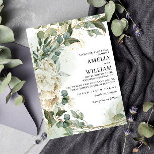 Elegant black gold leaf Eucalyptus Wedding Invitation