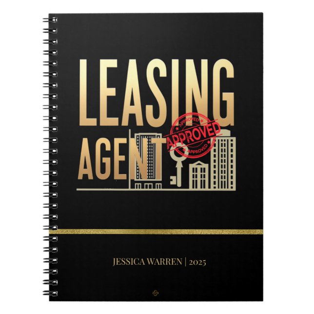 Elegant Black Gold Leasing Agent – Personalised Notebook (Front)