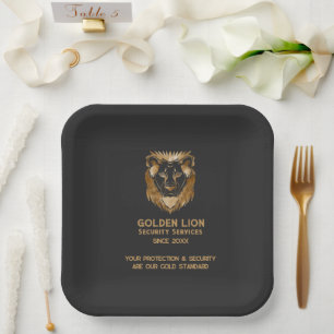 Elegant Black Gold Lion Luxe Business Logo Paper Plate