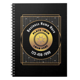 Elegant Black Gold Logo Business Personalise Notebook