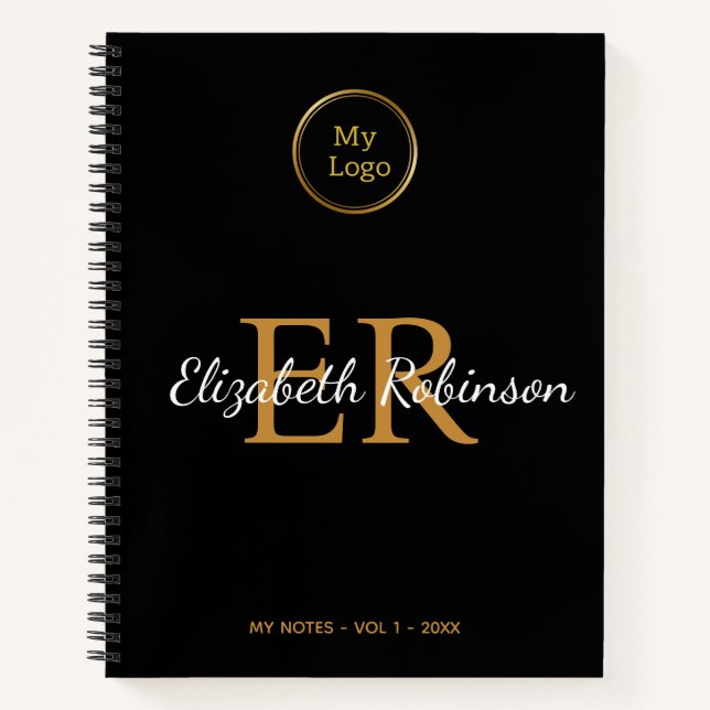 Elegant black gold  Logo monogram modern business Notebook (Front)