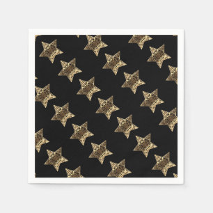 Elegant Black Gold Look Christmas Stars Pattern Napkin