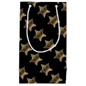 Elegant Black Gold Look Christmas Stars Pattern Small Gift Bag (Front)
