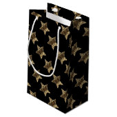 Elegant Black Gold Look Christmas Stars Pattern Small Gift Bag (Back Angled)
