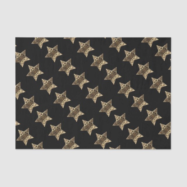 Elegant Black Gold Look Christmas Stars Pattern Tissue Paper (Front)