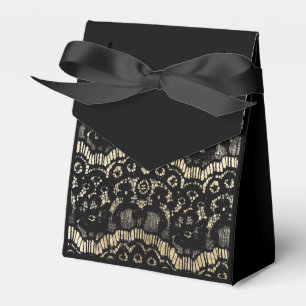 Elegant black gold luxury french floral lace favour box