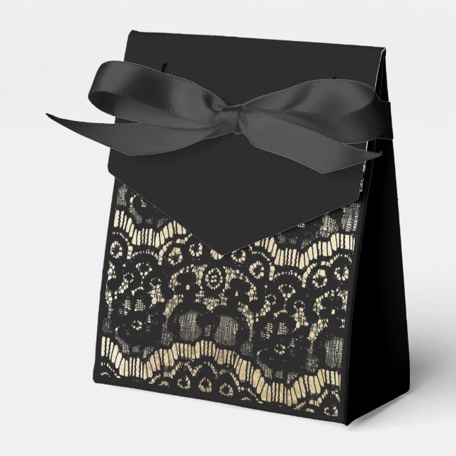 Elegant black gold luxury french floral lace favour box (Front Side)