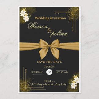 Elegant Black & Gold Luxury Wedding Invitation 