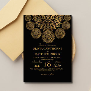 Elegant Black Gold Mandala Wedding Invitation