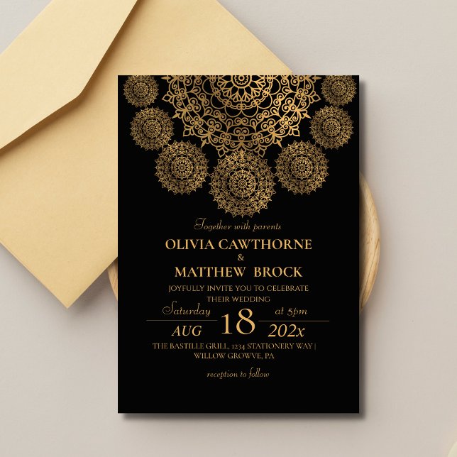 Elegant Black Gold Mandala Wedding Invitation (Creator Uploaded)
