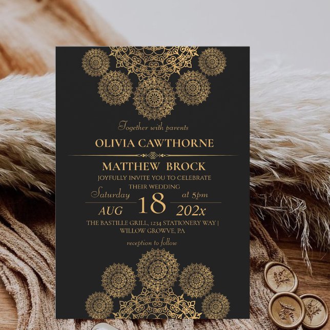 Elegant Black Gold Mandala Wedding Invitation (Creator Uploaded)