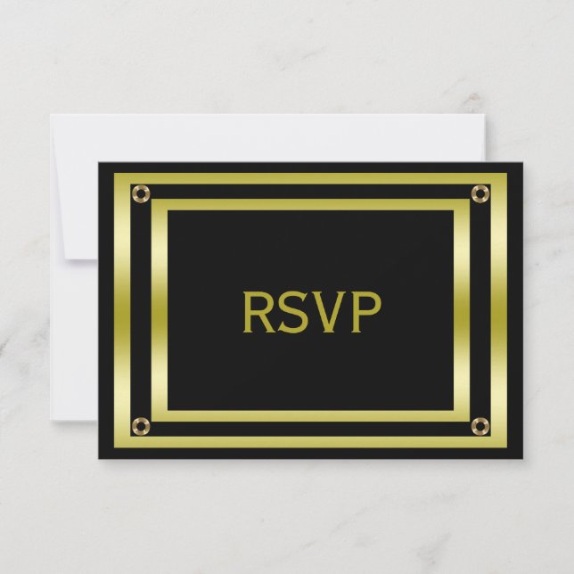 Elegant Black & Gold  Man's RSVP (Front)