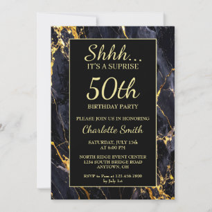 Elegant Black & Gold Marble 50th Birthday Party Invitation