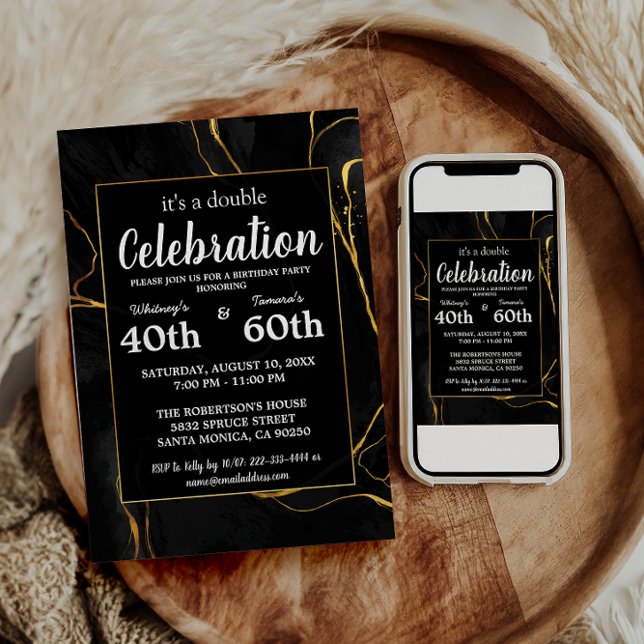 Elegant Black & Gold Marble Birthday Party Invitation (Creator Uploaded)