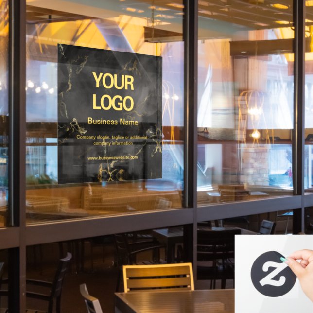 Elegant Black Gold Marble Business Logo Slogan  (Restaurant Window)