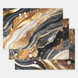 Elegant Black Gold Marble Glitter Abstract Art Wrapping Paper Sheet