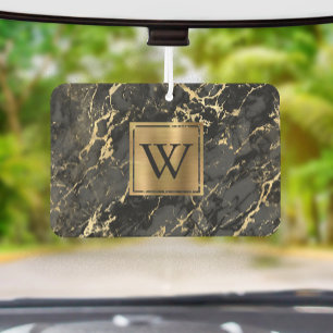 Elegant Black Gold Marble Monogram Car Air Freshener