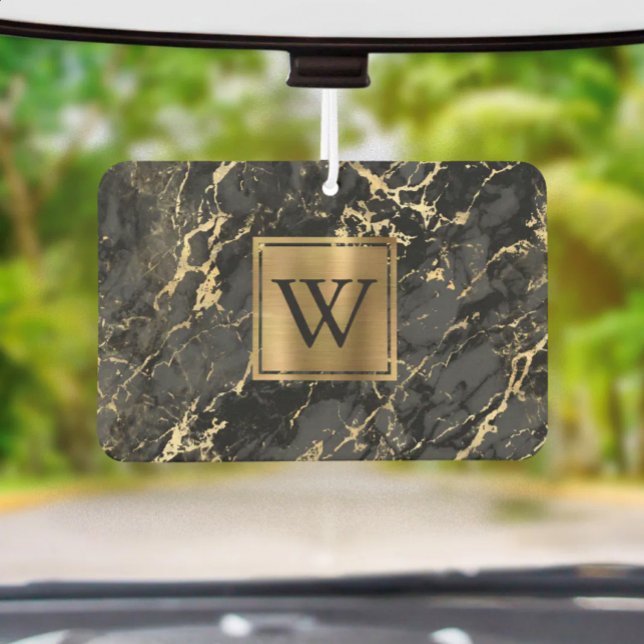 Elegant Black Gold Marble Monogram Car Air Freshener (Creator Uploaded)