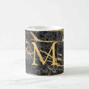 Elegant Black Gold Marble Monogram Coffee Mug