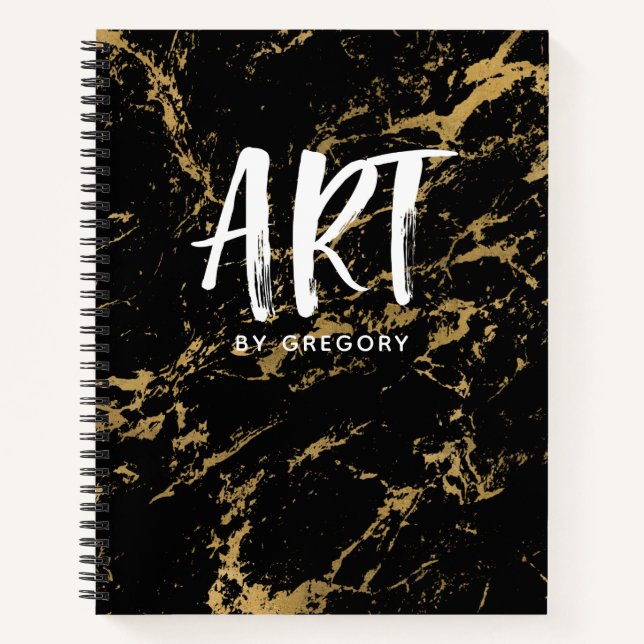 Elegant Black Gold Marble Sketchbook Notebook (Front)