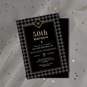 Elegant Black & Gold Masculine Milestone Birthday Invitation