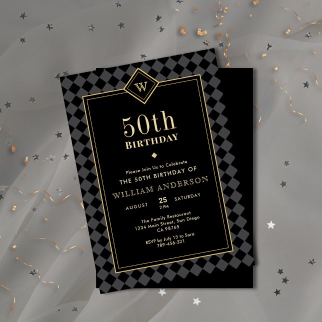 Elegant Black & Gold Masculine Milestone Birthday Invitation (Elegant Black & Gold Masculine Milestone Birthday Invitation)