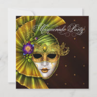 Elegant Black Gold Masquerade Party Invitations