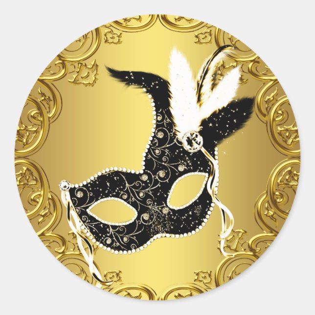 Elegant Black Gold Masquerade Party Stickers (Front)