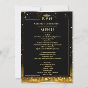 Elegant Black Gold Medical Graduation Dinner Menu Invitation