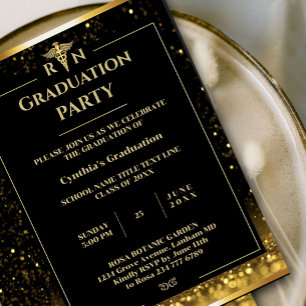 Elegant Black & Gold Medical Graduation Party Invitation