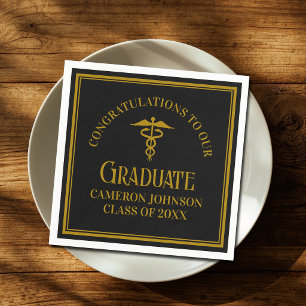 Elegant Black Gold Medical School Graduation Party Napkin
