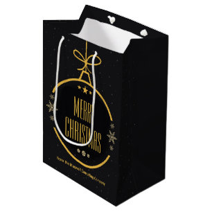 Elegant Black Gold Merry Christmas Custom Company Medium Gift Bag