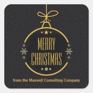 Elegant Black Gold Merry Christmas Custom Company Square Sticker