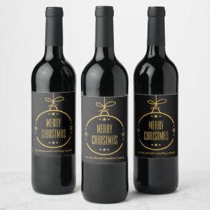 Elegant Black Gold Merry Christmas Custom Company Wine Label