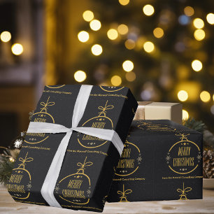 Elegant Black Gold Merry Christmas Custom Company Wrapping Paper