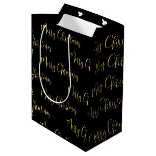 Elegant Black Gold Merry Christmas Medium Gift Bag