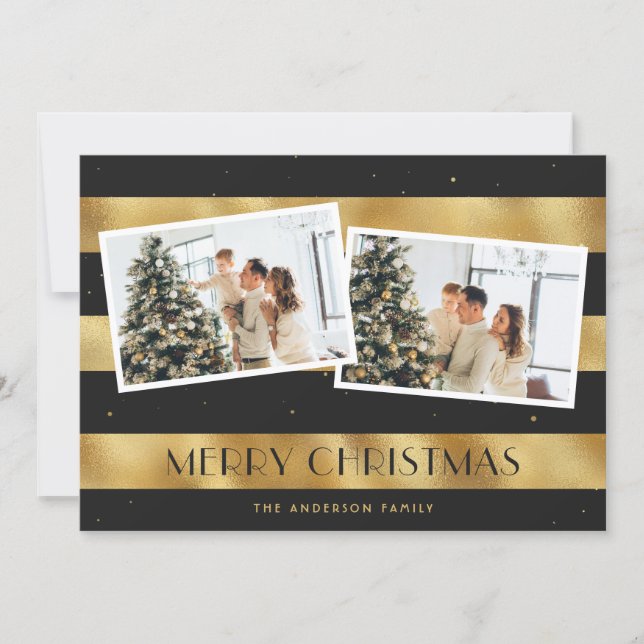 Elegant Black Gold Merry Christmas Photo Card (Front)