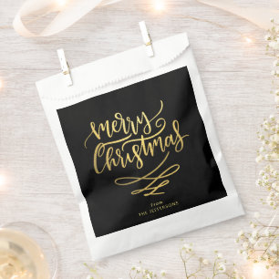 Elegant Black & Gold Merry Christmas Script Favour Bags