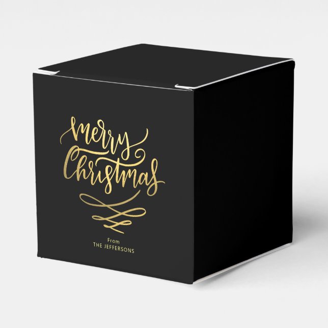 Elegant Black & Gold Merry Christmas Script Favour Box (Front Side)