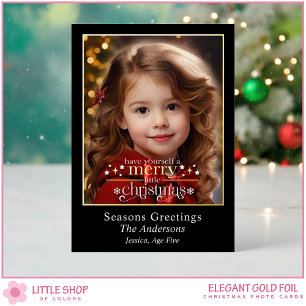 Elegant Black Gold Merry Little Christmas Photo