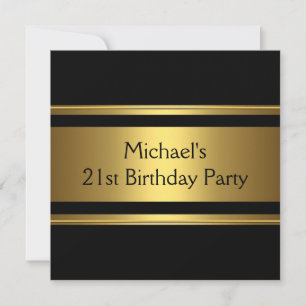 Elegant Black & Gold Metal 21st Birthday Party Invitation