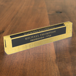 Elegant Black Gold Metallic Personalized Name  Nameplate